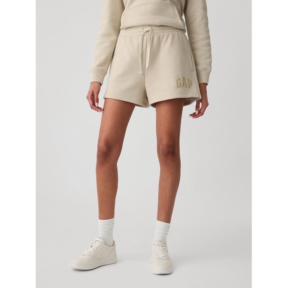Gap Womens Logo Fleece Shorts Beige Tan Elastic Waist Drawstring Large